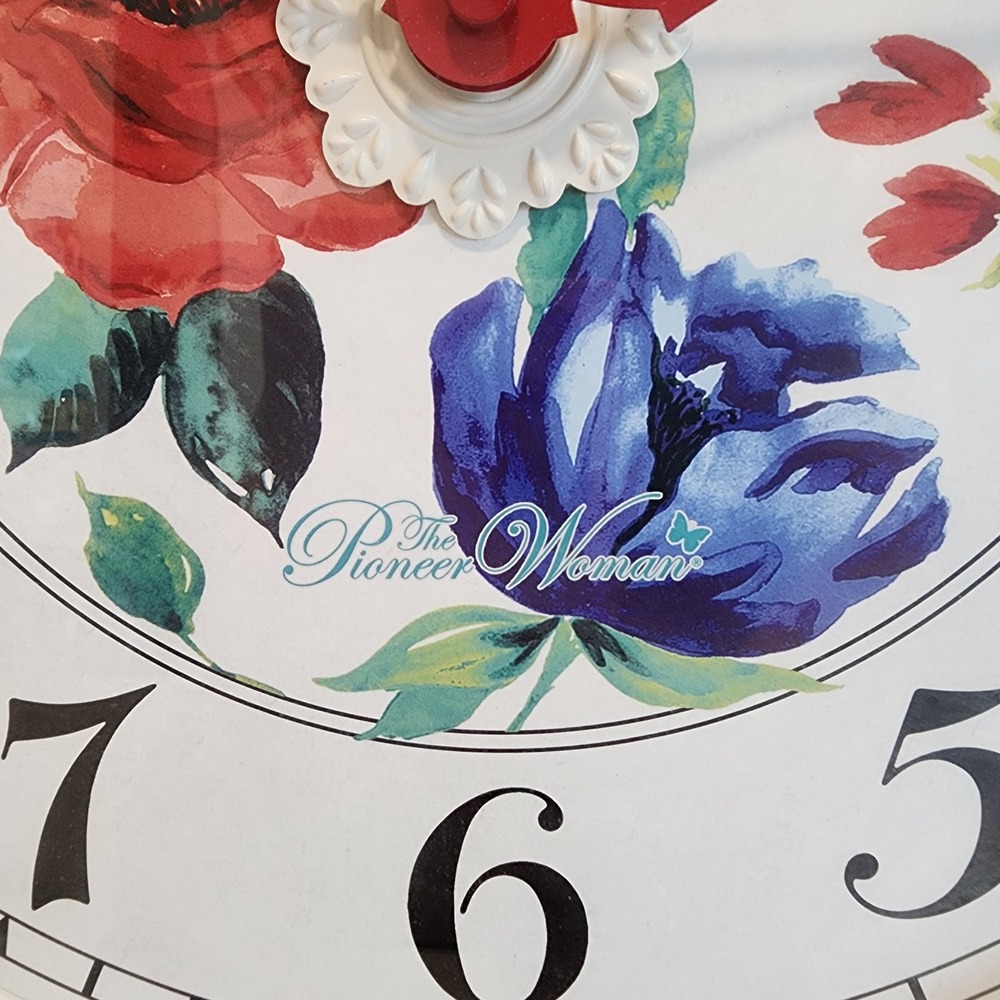 The Pioneer Woman 16 Inch Teal Floral Wall Clock Beaded Farmhouse Decor - Picture 2 of 5